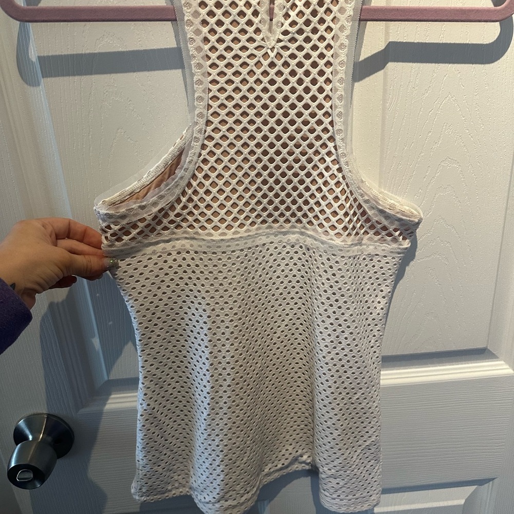 BCBG MAX AZRIA OFF WHITE KATLIN GOMETRIC MESH TANK Size XS - Picture 8 of 12